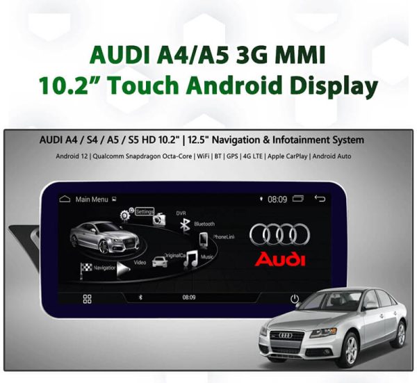AUDI A5 3G MMI – 10.2″ Touch Android 13 Display with CarPlay & Android ...